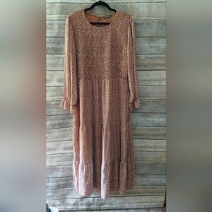 Chic Long Sleeve Brown Dress, Patterned, XXL, fall, Boho